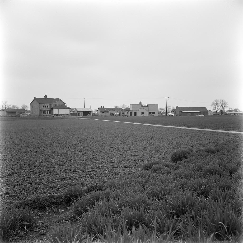 A historical photo of Research Park Huntsville, showing the transition from farmland to a research facility.