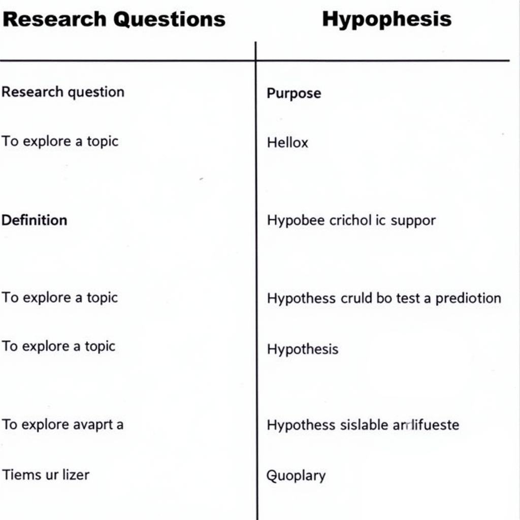 Comparison Chart of Research Question and Hypothesis