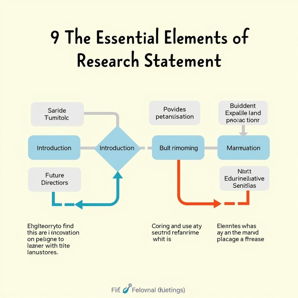 A diagram illustrating the key components of a research statement, including introduction, background, proposal, significance, and future directions.