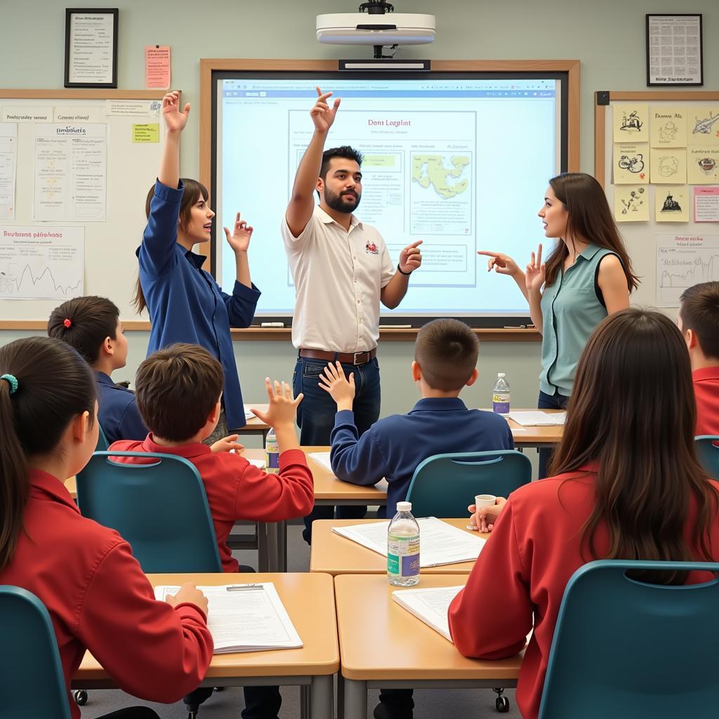 A classroom scene at Research Triangle Charter Academy with students actively participating in a lesson.