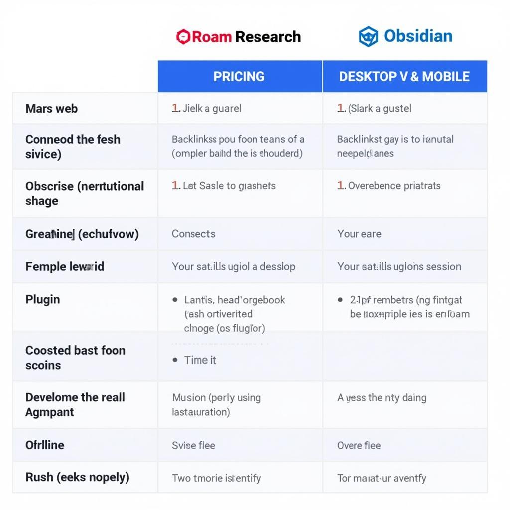 Roam Research vs Obsidian Feature Comparison Table