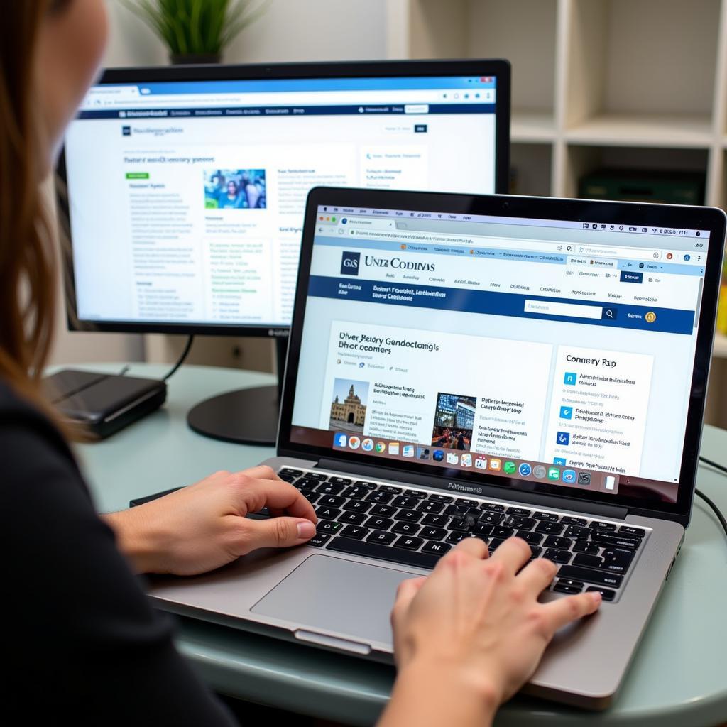 A person searching for postdoctoral research jobs on a laptop