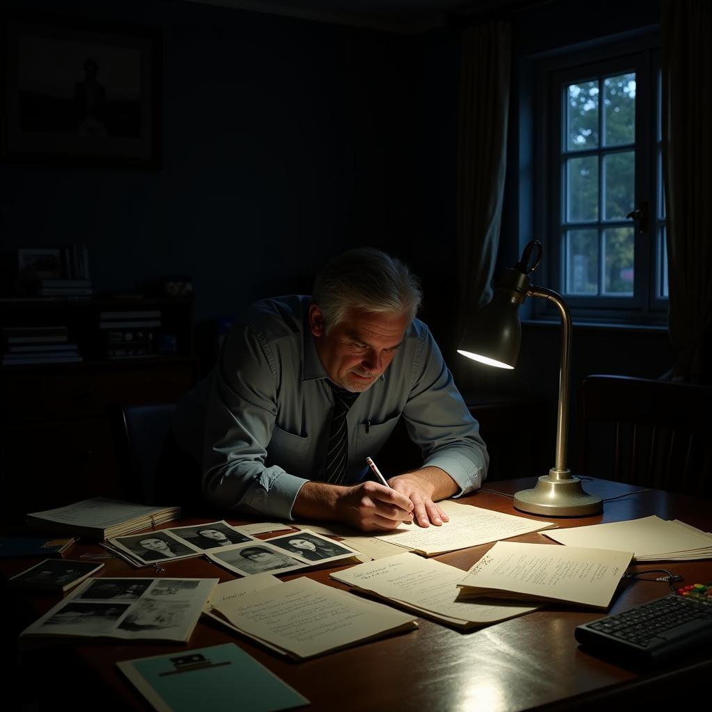 Senior researcher meticulously examining paranormal evidence