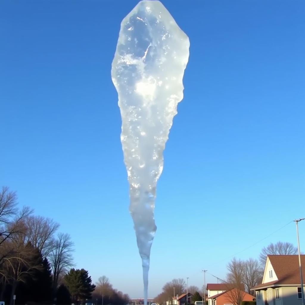 An artist's depiction of a large chunk of sky ice falling towards the ground.