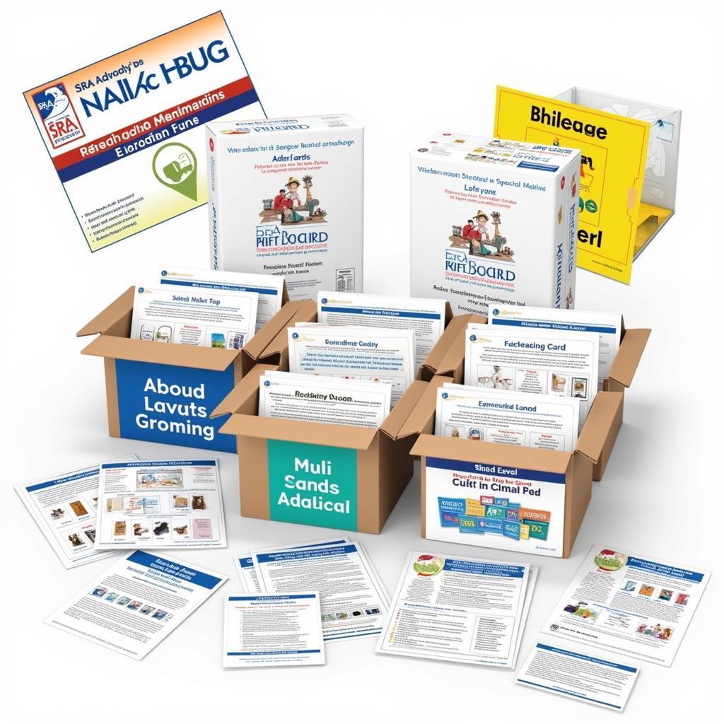 SRA Reading Program Materials: Boxes of SRA reading materials, showcasing the different levels and variety of content designed for individualized learning.