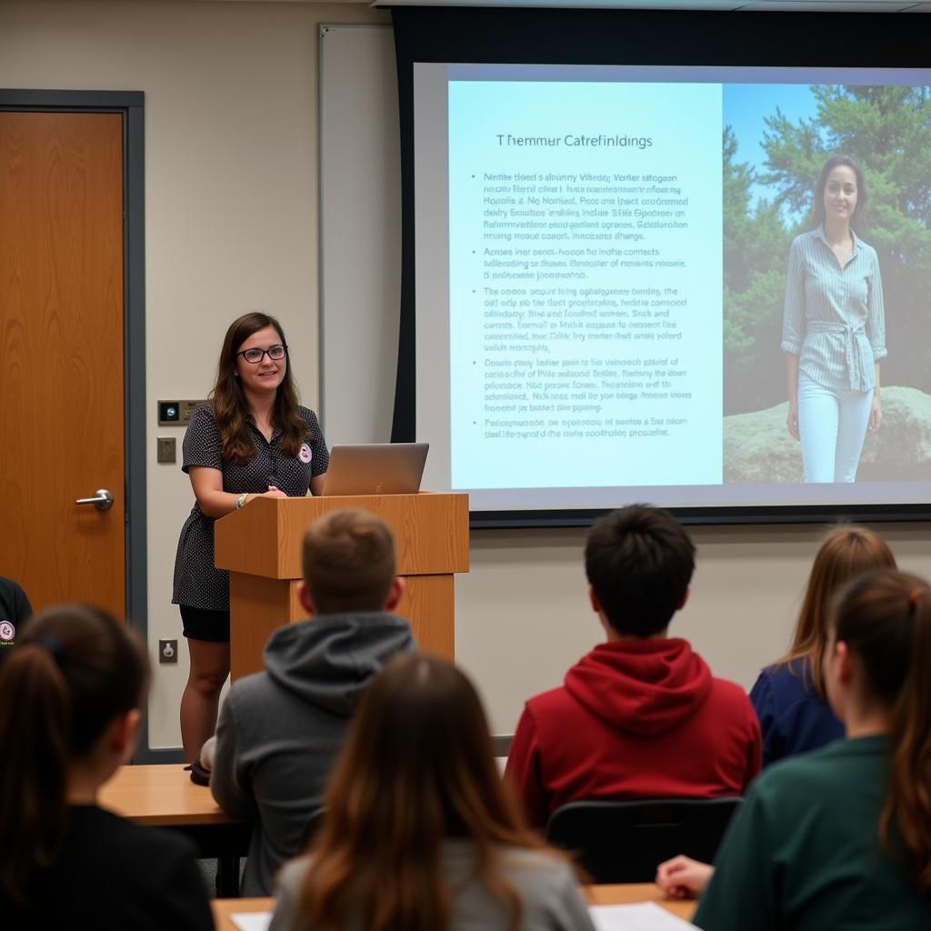 Student presenting research findings at a scientific conference.