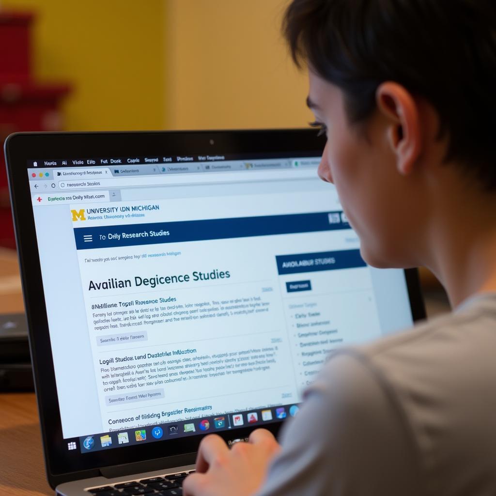 A student searching for research opportunities online