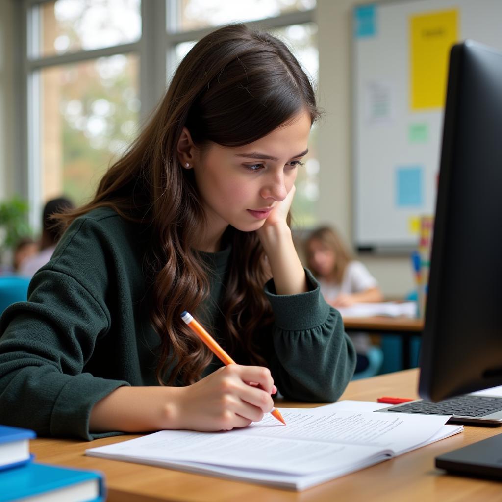 Student writing a research report for their science fair project