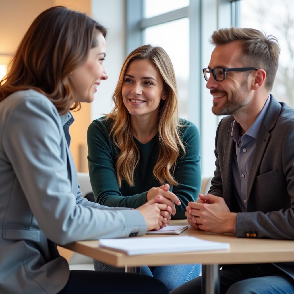 Researchers interacting with a participant in a calm and supportive manner during a clinical research study.