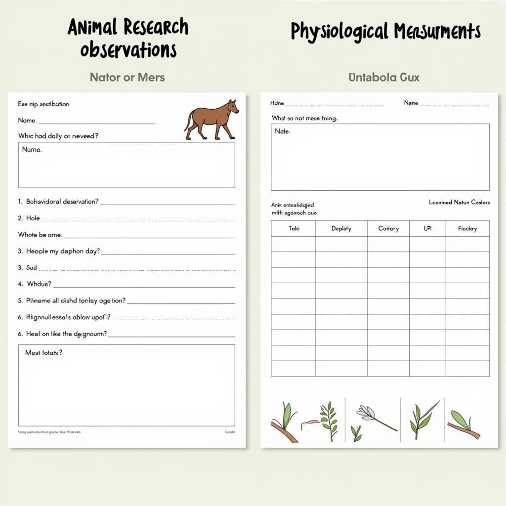 Variations in Animal Research Worksheet Design